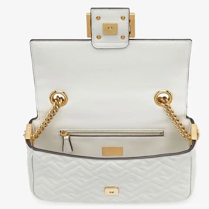 Cheap HOT Baguette Midi White Leather FF In Nappa Bag Fendi Chain Motif 0706